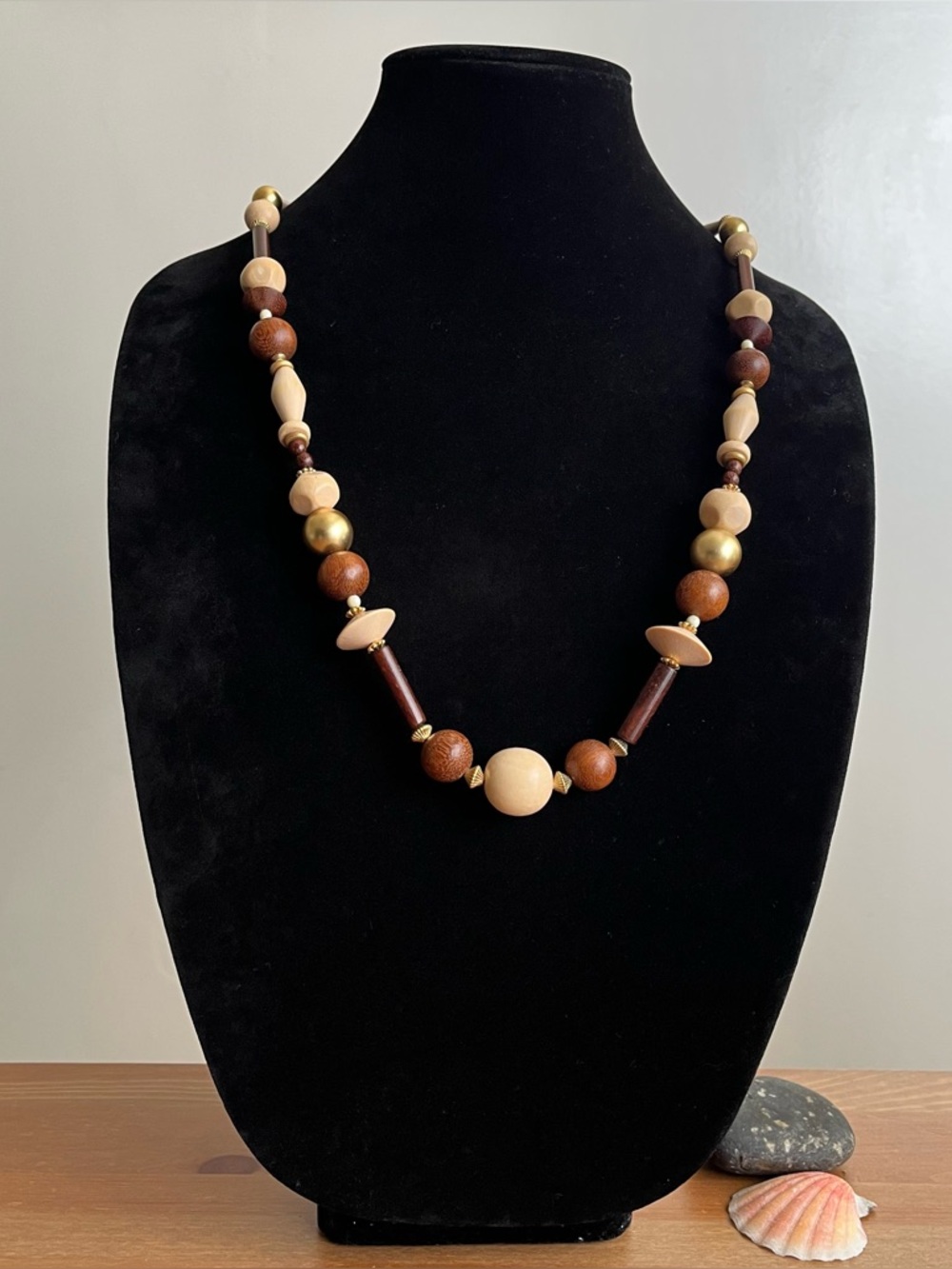 Ellen Designs vintage-style wooden bead necklace women's jewelry fashion boho